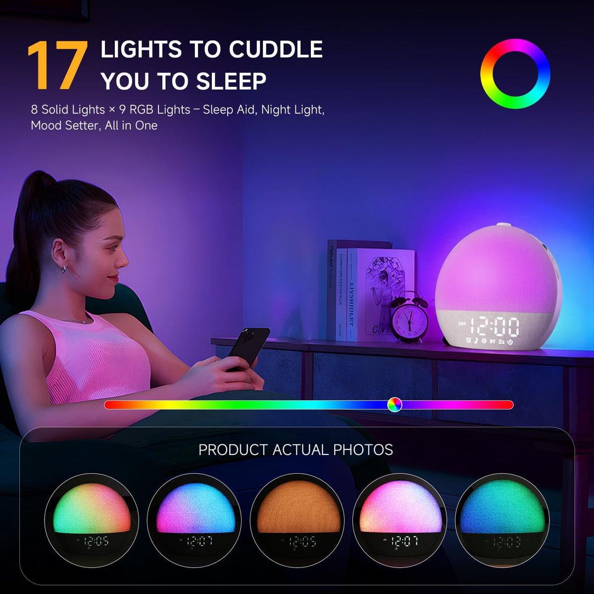 Geuuap Sunrise Alarm Clock White Noise Machine with Bluetooth Speaker,White