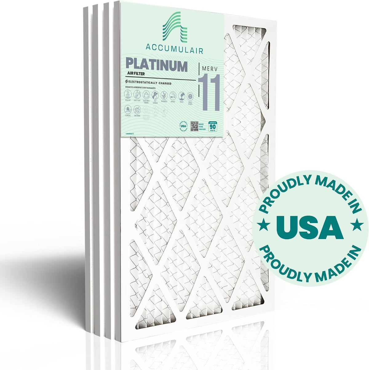 Accumulair Platinum 25x32x1 MERV 11 HVAC Air Filter (4-Pack) | Replacement Air Filter for AC and Furnace | Made in USA | Actual Size 24.75 x 31.75 x 0.75