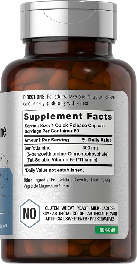 Horbäach Benfotiamine 300mg | 60 Capsules | Non-GMO, Gluten Free Supplement