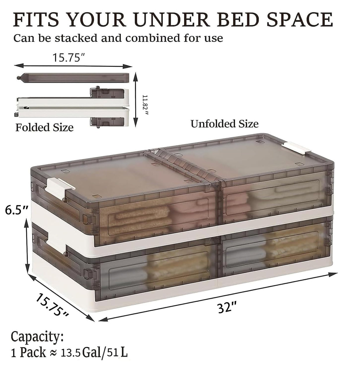 Under Bed Storage Containers, Stackable Under Bed Rolling Storage Plastic Containers, 11.5Gal Storage Bins with Wheels, Multi-purpose Storage Bins with Lids for Clothes, Shoes, And Duvets