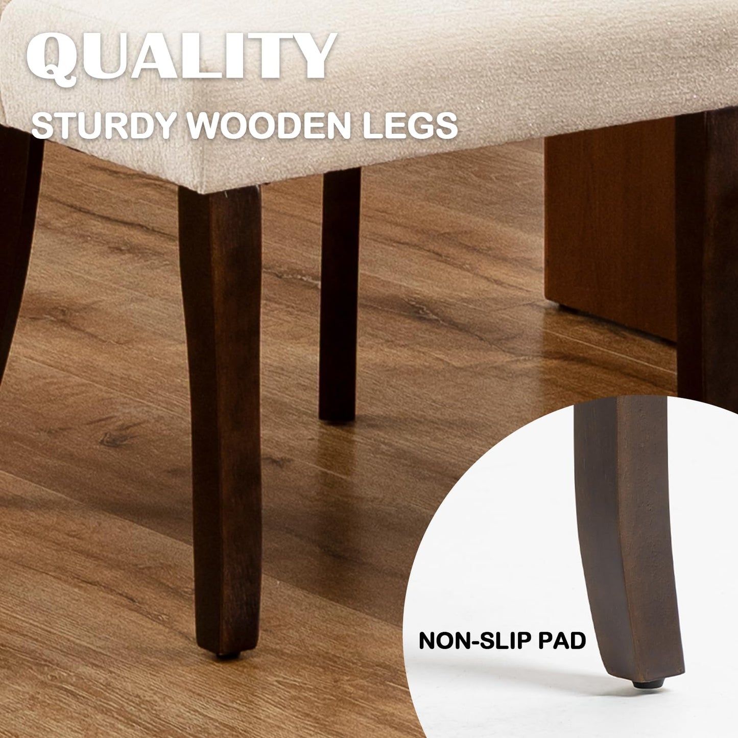 UVV Wooden Dining Chairs Set of 4, Modern Fabric Upholstered Kitchen and Dining Room Chairs, Farmhouse Dining Chair with Solid Wood Legs, Beige