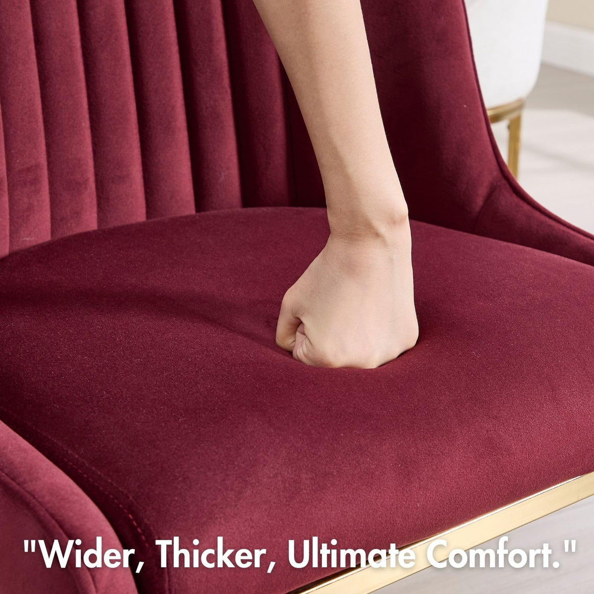 Hyfirm Wine Red Modern Dining Room Chairs Set of 4, Upholstered Kitchen Chairs with Gold Chrome Metal Legs, Round Back, Velvet Accent Stools for Kitchen & Dining Room