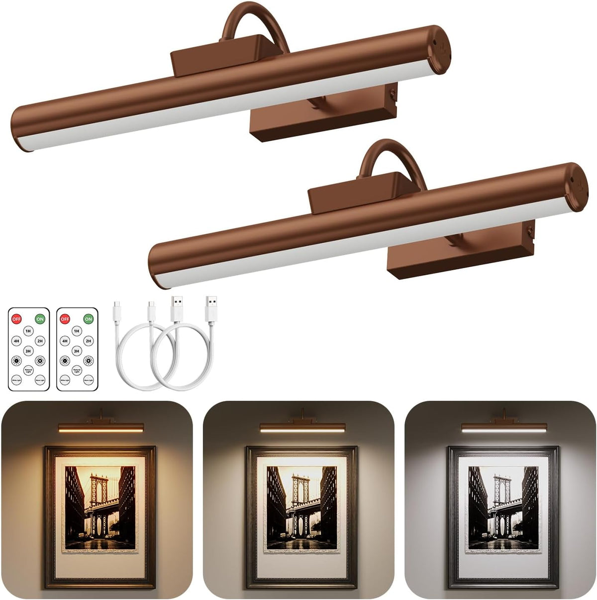 13" Wireless Picture Lights for Wall, Rechargeable Art Light, 2Pack Bronze