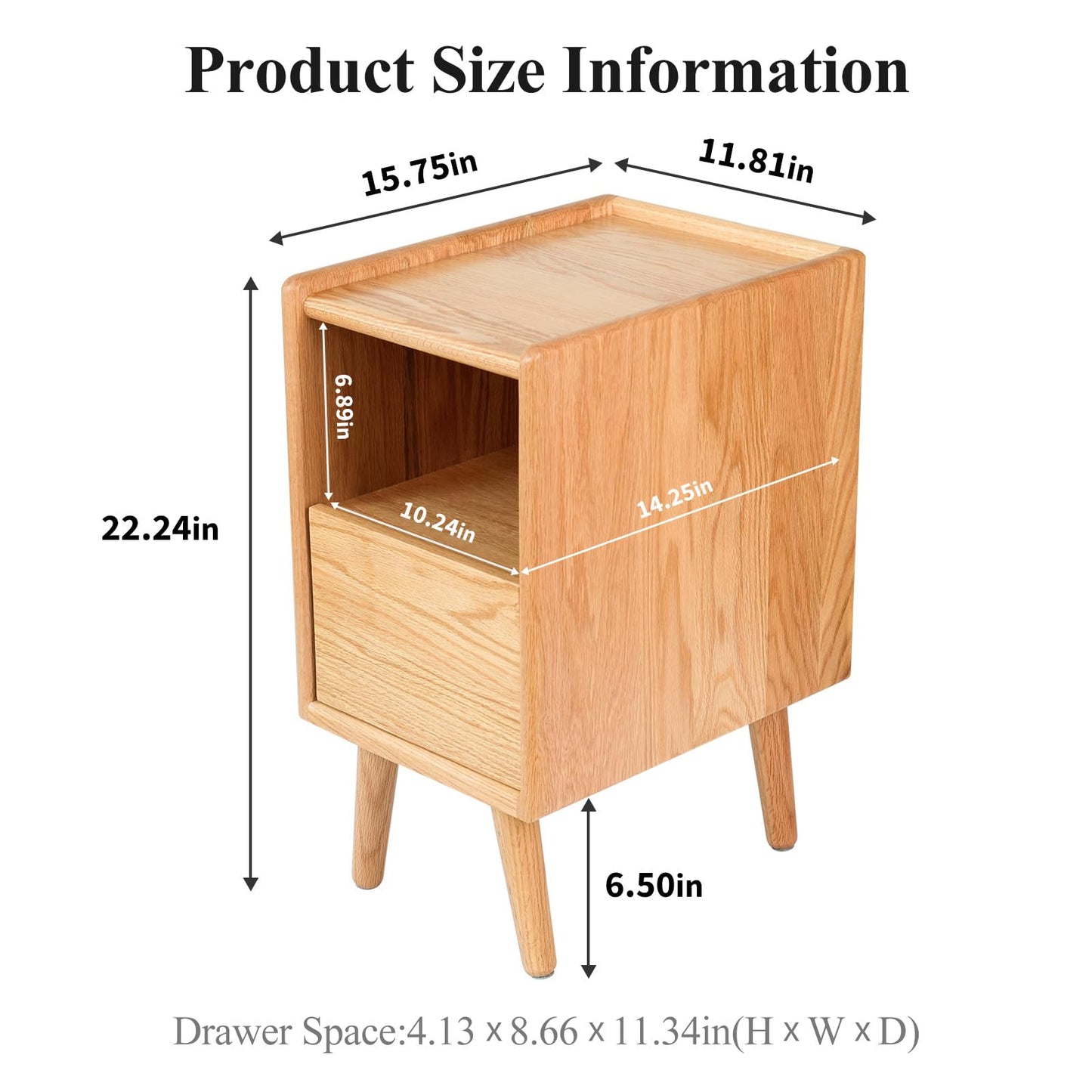 Cttasty Night Stand, Solid Wood Nightsatnd with One Drawer & Open Shelf, Mid Century Modern Nightstand, Durable & Sturdy Small End Table, 11.81 W x 15.75 D x 22.05 H Inches, (Natural)