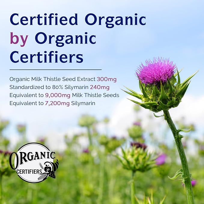 Innate Vitality 30:1 Organic Milk Thistle Supplement, 9000mg Equivalent (300mg Extract), 80% Silymarin Flavonoids, Liver Health, Detox & Cleansing, Made in USA, Non-GMO, 120 Veggie Capsules