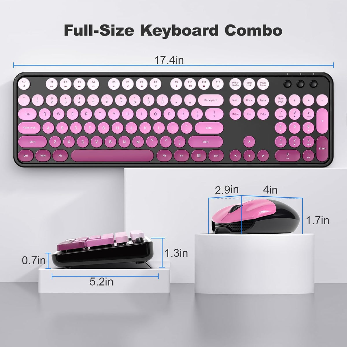 MOFII Wireless Computer Keyboard and Mouse Combo, Typewriter Full Size Keyboard with Number Pad and 2 in 1 USB Connected Mouse for PC Laptop Desktop Windows 7 8 11, Black & Pink