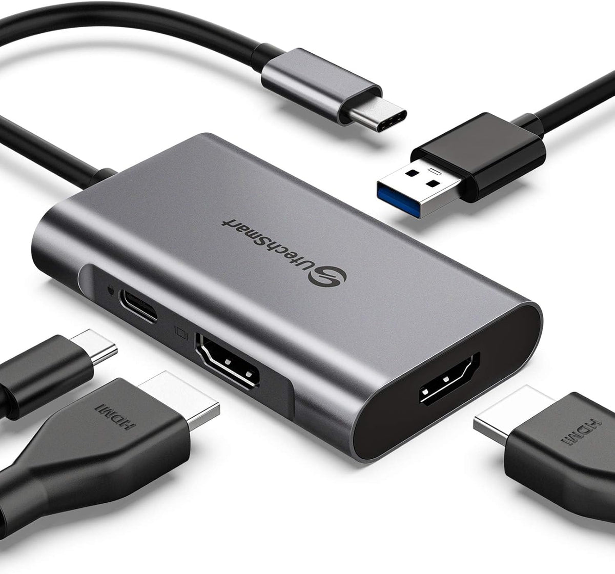 USB C to Dual HDMI Adapter, UtechSmart USB C Hub to HDMI,4 in 1 USB C Hub