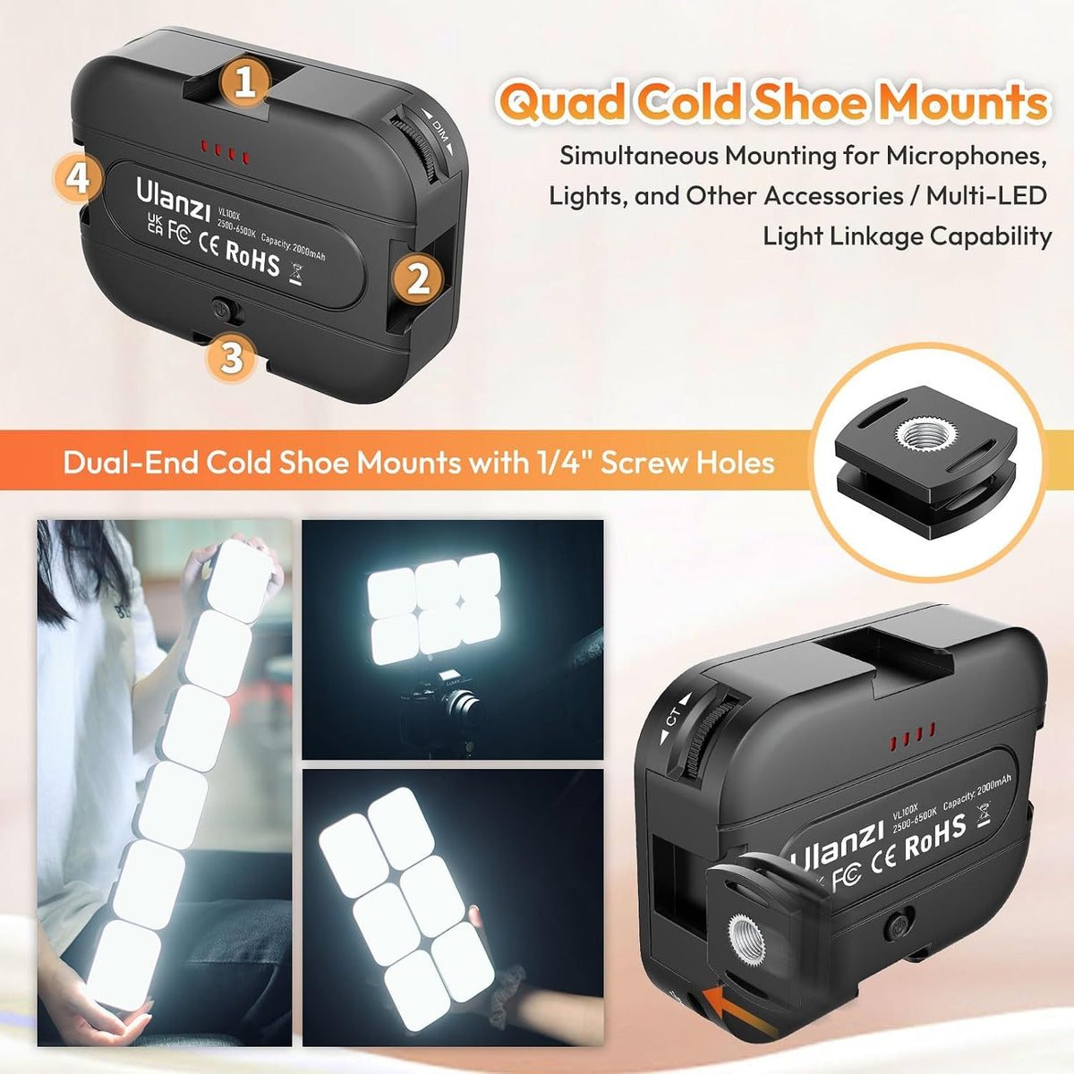 Ulanzi VL100X Selfie Light, Mini Clip LED Light Panel for Phone Bi-Color
