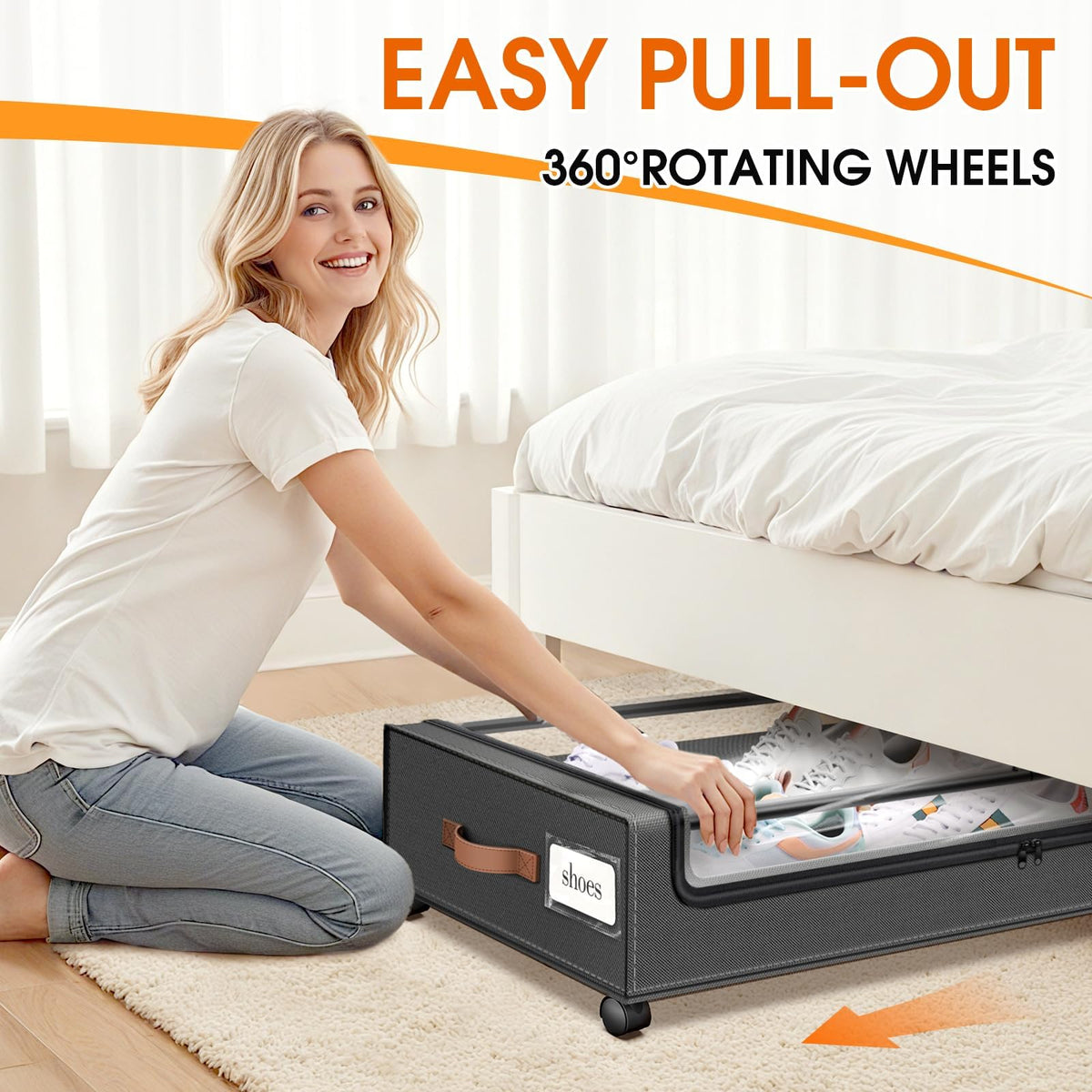SpaceHacks Under Bed Storage with Wheels 2Pack Storage Containers with Clear Window&Label Under Bed Drawers Rolling Under Bed Storage for Clothes,Shoes, Blankets (30.71 x 16.93 x 6.69 in, Dark Grey)