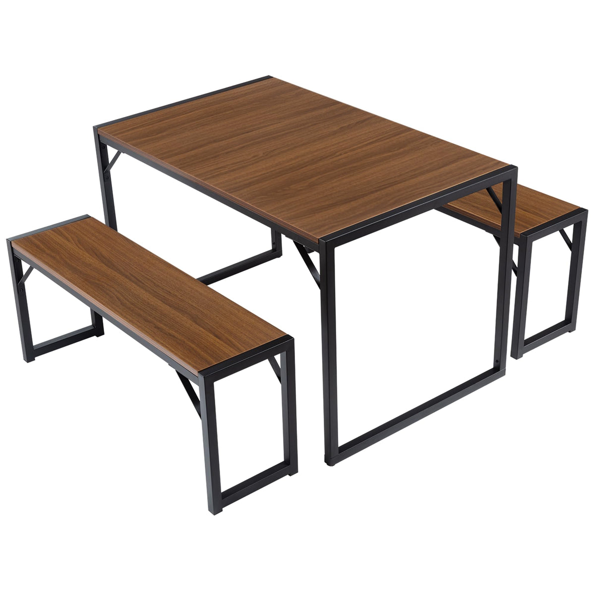 SHA CERLIN Kitchen Dining Table Set for 4 with Benches, Rustic Small Space Saving Dinette, Heavy Duty Metal Frame