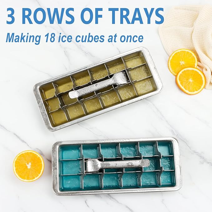 KAYCROWN 18/8 Stainless Steel Ice Cube Tray, 18 Slot Ice Tray with Easy Release Handle for Making Various Ice Cubes and Frozen Foods, Removable Slots for Easy Ice Cube Removal and Cleaning