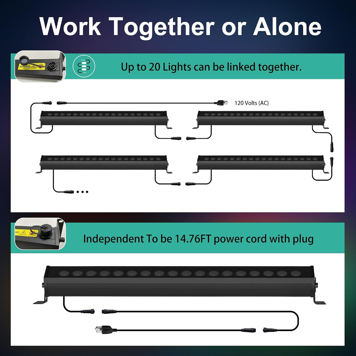 Linkable Smart RGBCW Wall Washer Light Bar 90W – 2700K-6500K Tunable White LED Bar with App & RF Remote, 16 Million Color Changing Wash Lights, IP65 Stage Light for Wall Wash Lighting