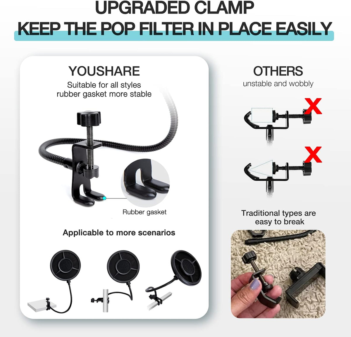 Blue Yeti Pop Filter Foam Windscreen - 5.5 Inch Diam 6 Layers Pop Filter for Mic Cover Yeti Pop Screen Compatible with Blue Yeti Microphone Professional Metal Pop Filter by YOUSHARES