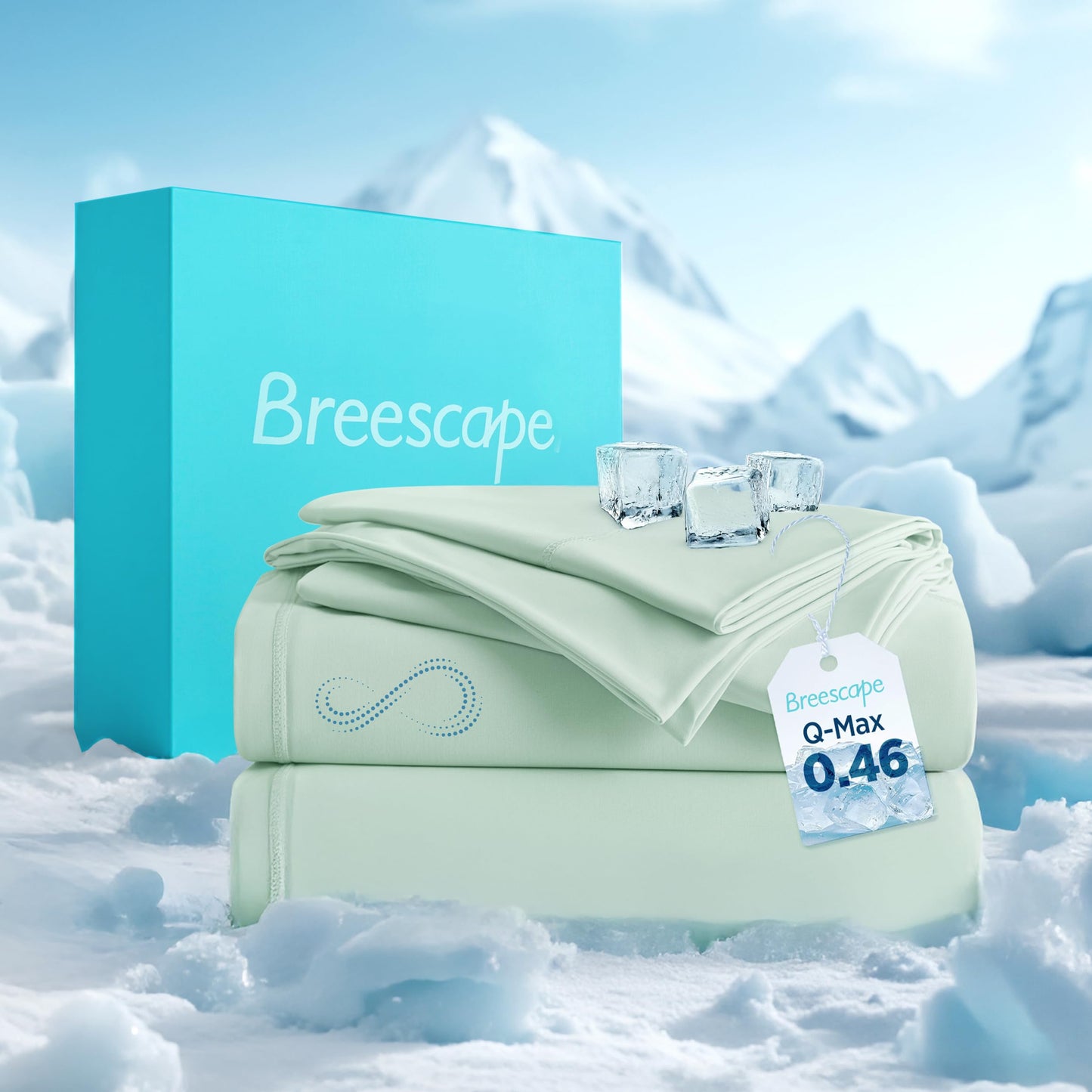 Breescape Cooling Sheet Set King Size - BlendTek™ Dry & Cool Technology for Hot Sleepers and Night Sweats, Q-Max>0.46 Tech, Deep Pocket Up to 18", 360° Elastic Band, Mint Green