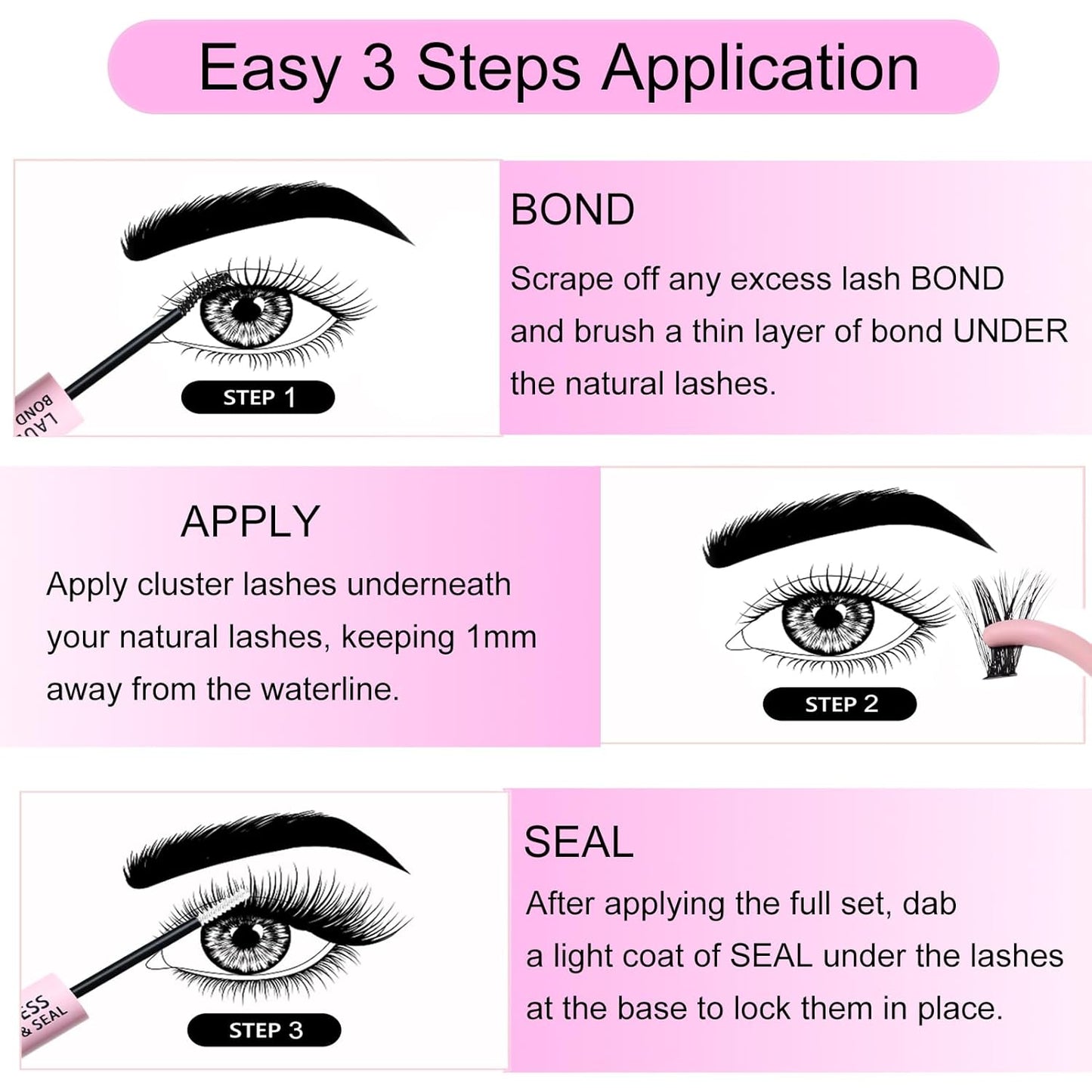 Lash Extension Kit LAUBESS Lash Clusters Kit Cluster Eyelash Extensions Kit Eyelash Clusters Lash Bond and Seal Waterproof Tweezers Brush Lash Glue Remover (Kit 20D-D-Mix9-16)