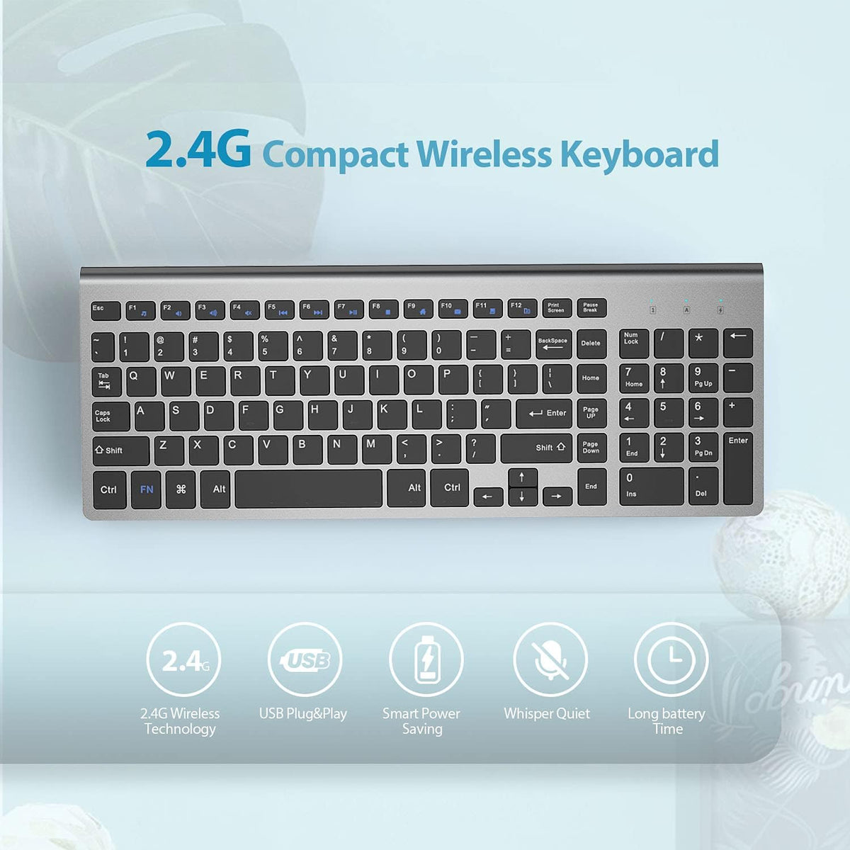 JOYACCESS Wireless Keyboard Mouse Combo, 2.4G Compact and Ultra Slim Wireless Keyboard and Mouse for Windows, Computer, Desktop, PC, Laptop (Grey)