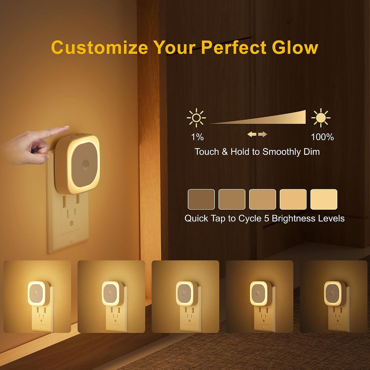 YUNLEX Night Lights Plug into Wall Motion Sensor, Warm White, 2 Pack