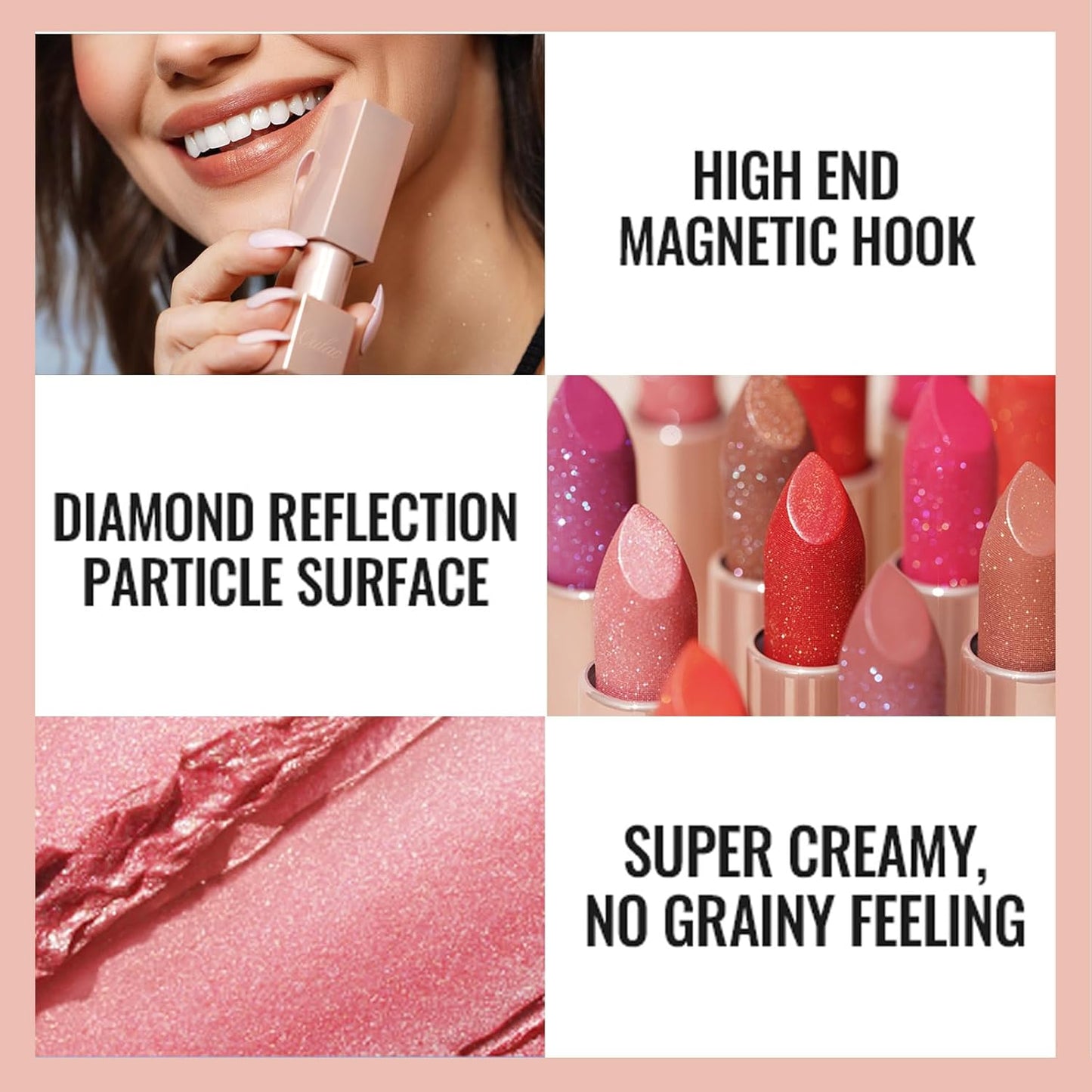 Oulac Pink Shimmer Lipstick for Women, Infinity High Shine Finish, Hydrating Lip Color Infused with Damask Rose Oil for All-Day Comfort, Gluten-Free Vegan Beauty, D02 Sparkle Sensation