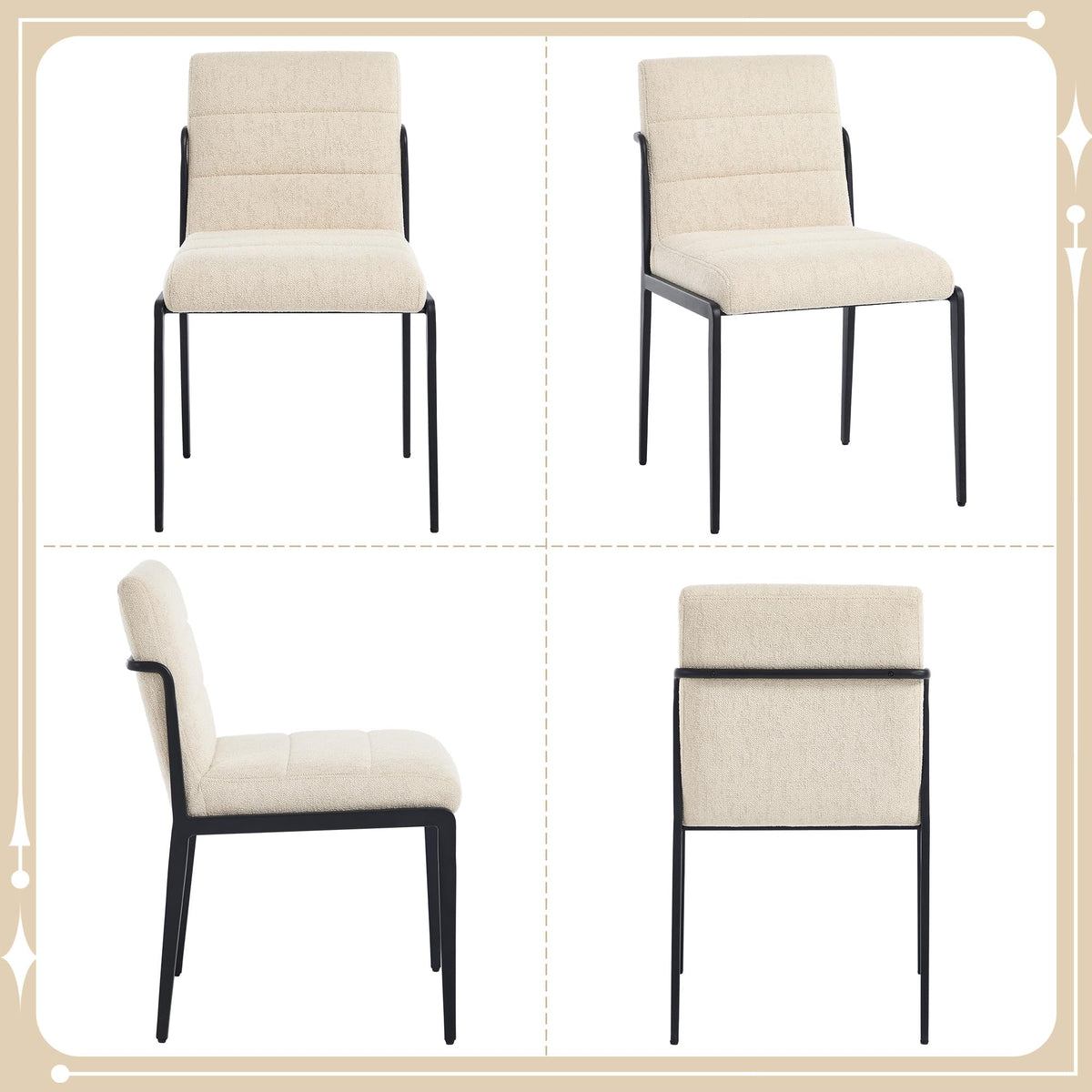 Flouki Modern Dining Chairs Set of 4, Upholstered Linen Kitchen Chairs with Wide Seating, Mid Century Dining Room Chairs with Thick Foam Padded on Backs, Sturdy Metal Legs, Beige