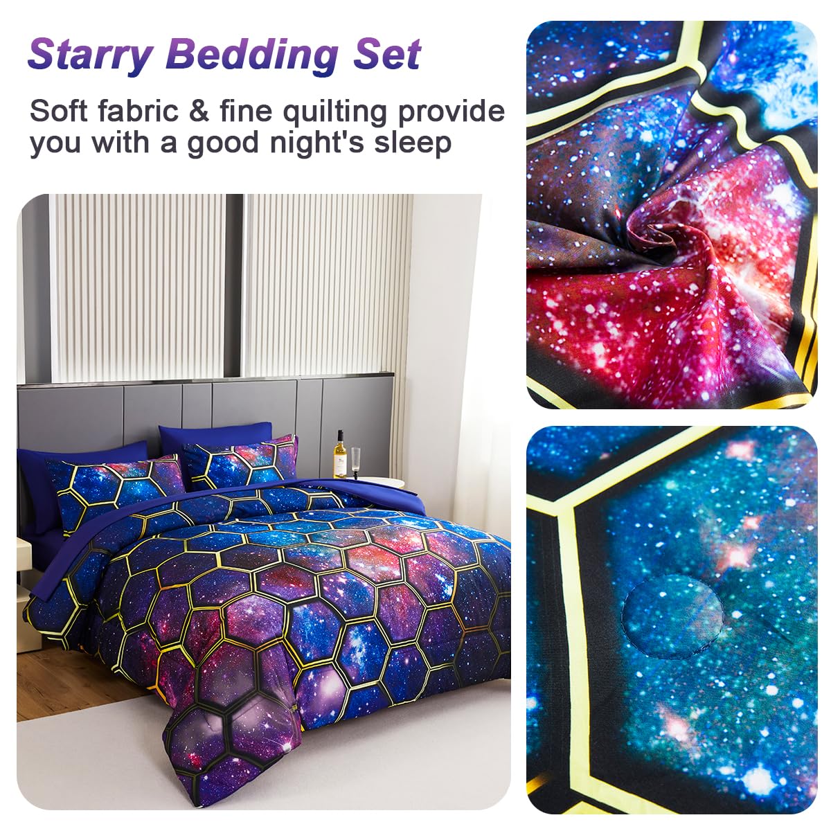 ZSYAYAHA Purple Space Bedding Set Kids Twin Bed Set for Boys Blue Galaxy Comforter Sets for Girls Soft Fluffy 7 Pieces Bed in A Bag Set with Sheets(Space Blue, Twin)