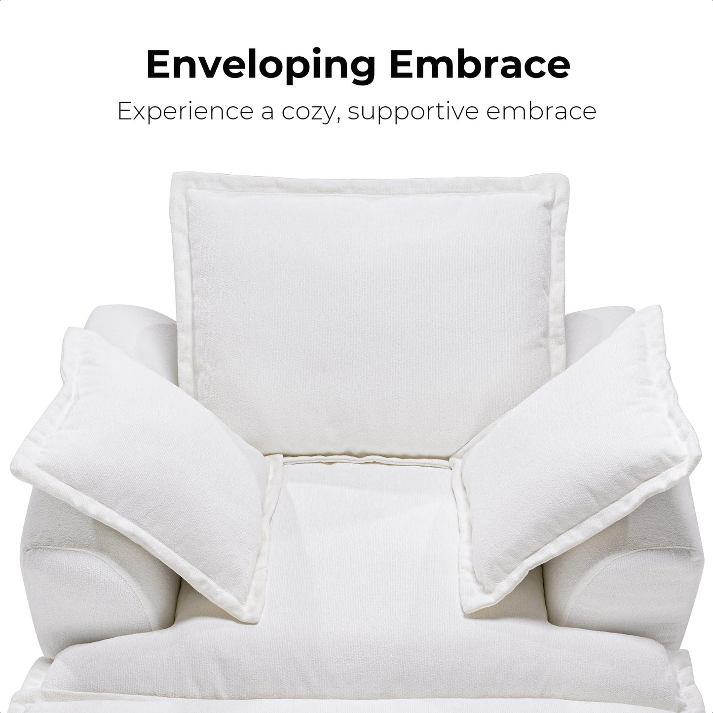 LIKIMIO 50" Oversized Chaise Lounge Sofa Bed, Recliner Chair with Ottoman for Living Room, Small Space, Cloud Comfort, Chenille Upholstered, White