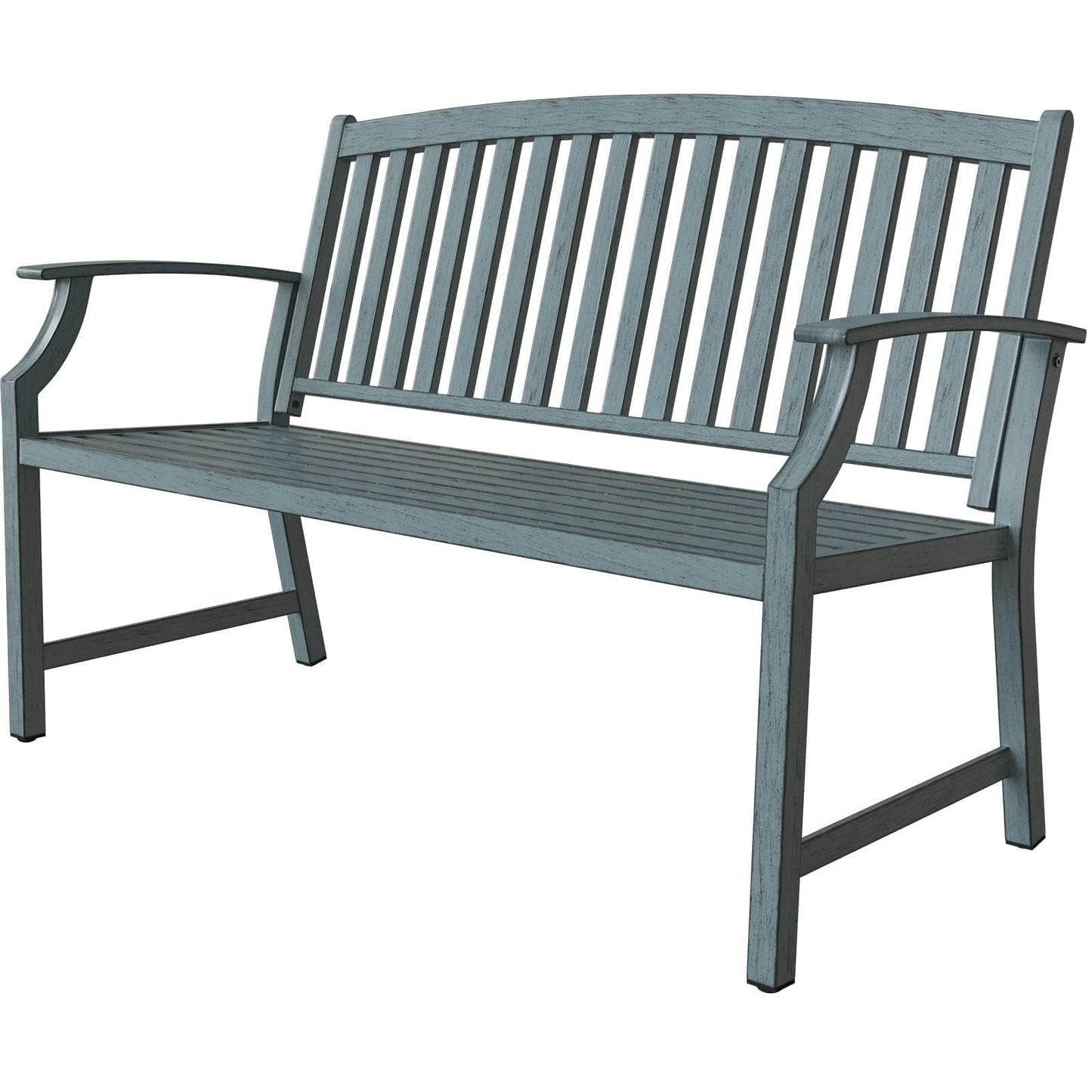 Grand patio 52" Farmhouse Outdoor Bench, Garden Benches with Anti-Rust Aluminum Metal Frame, Faux Wood Grain Finish Frame Patio Bench for Front Porch, Weathered Blue