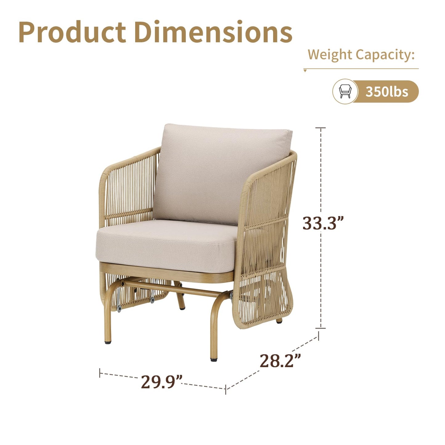 PLANNTONNEO Outdoor Rocking Chairs Set of 2, Wicker Rocking Chairs Furniture Sets with Curved Silhouette, 2 Pieces Glider Rocking Bistro Set with Cushion for Garden,Porch,Backyard
