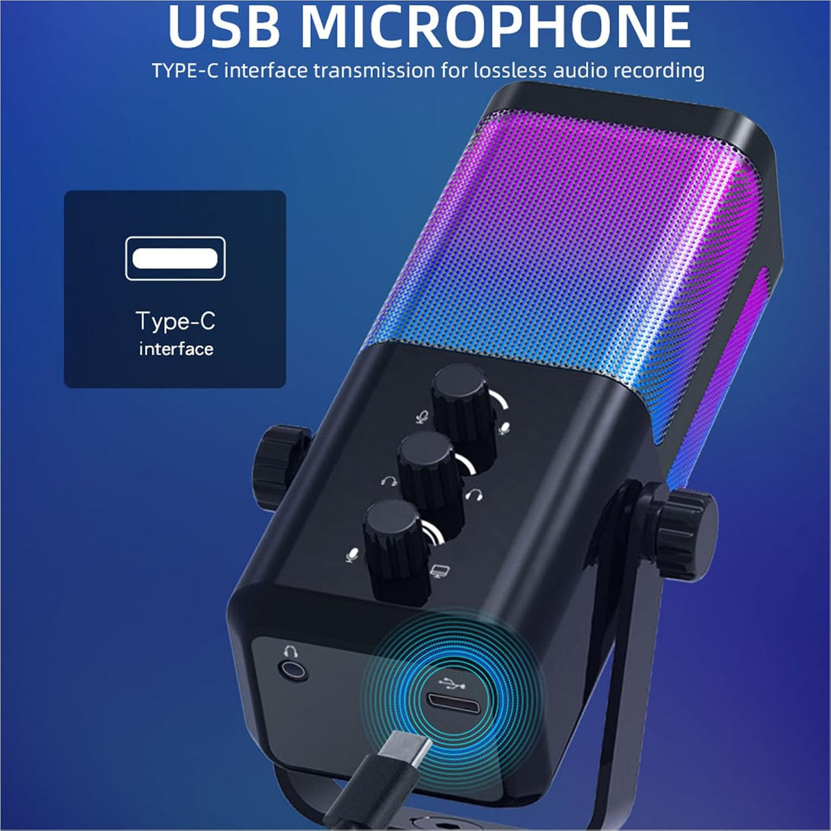 Color Gaming USB Condenser Microphone with Dynamic Lighting Modes Noise Cancellation for Streaming Podcasts PC Laptop Streaming Mic for PC and Laptop