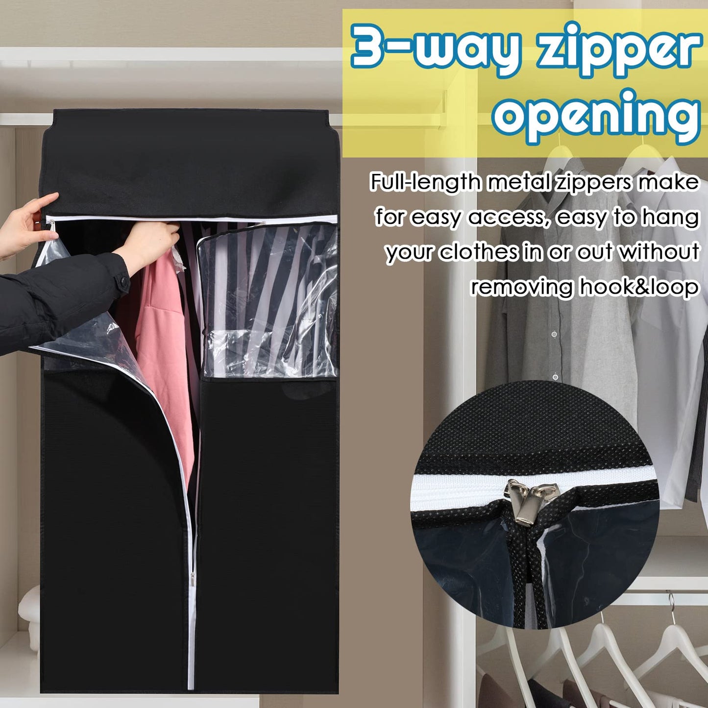 Amylove 4 Pcs 43'' Garment Bags for Hanging with Zippers Hanging Clothes Storage Garment Rack Cover Sealed Dust Cover Wardrobe Clothing Organizer for Suit Coat