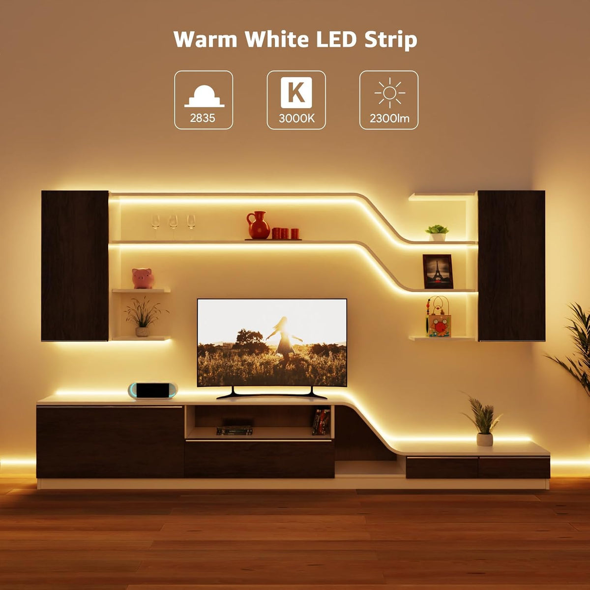 Lepro LED Strip Light, 32.8Ft Dimmable Vanity Lights, 3000K Super Bright LED Tape Lights, 420 LEDs SMD 2835, Strong 3M Adhesive, Suitable for Home, Kitchen, Under Cabinet, Bedroom, Warm White