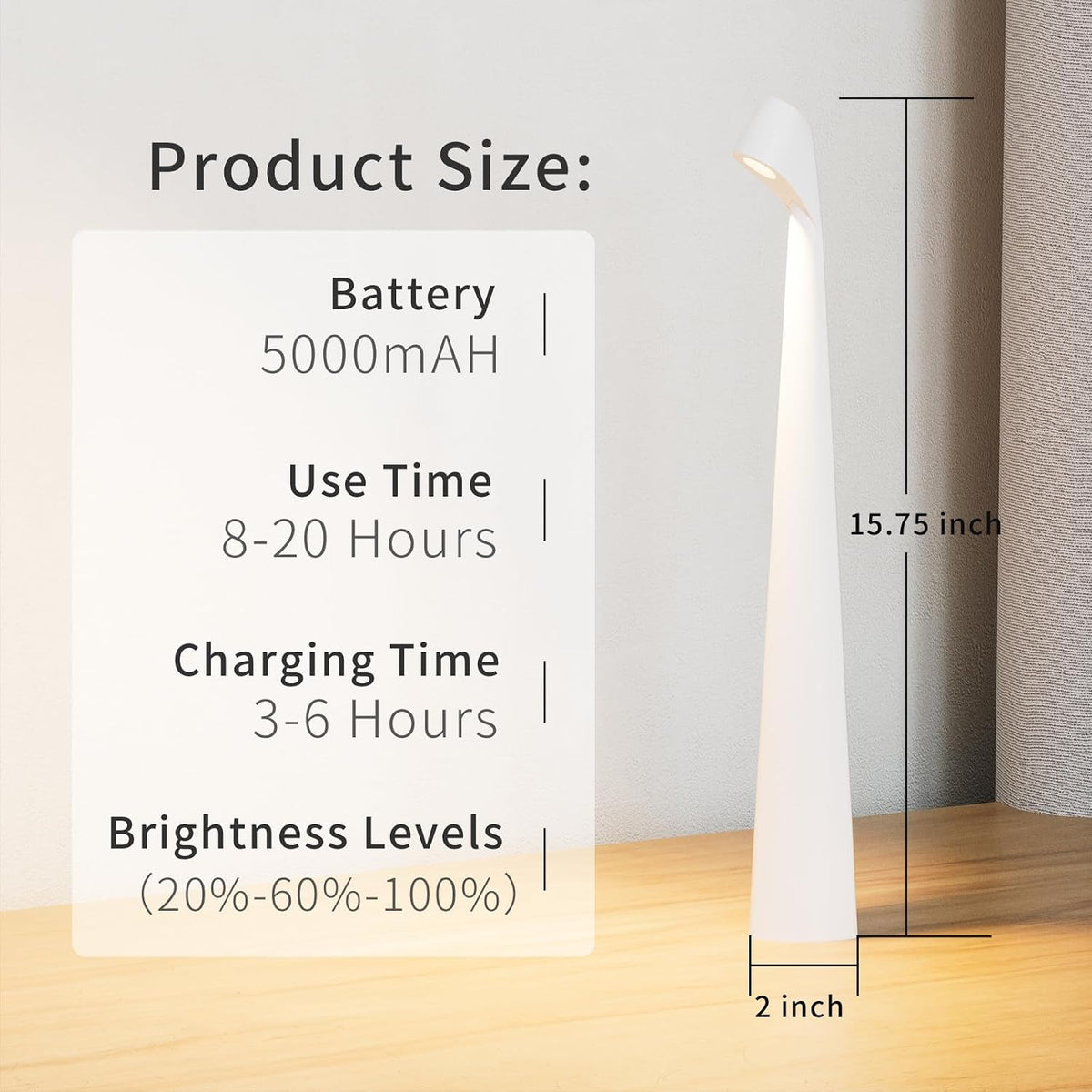 HAPYGI Cordless Rechargeable Reading Metal Table Lamp, 3-Level Brightness