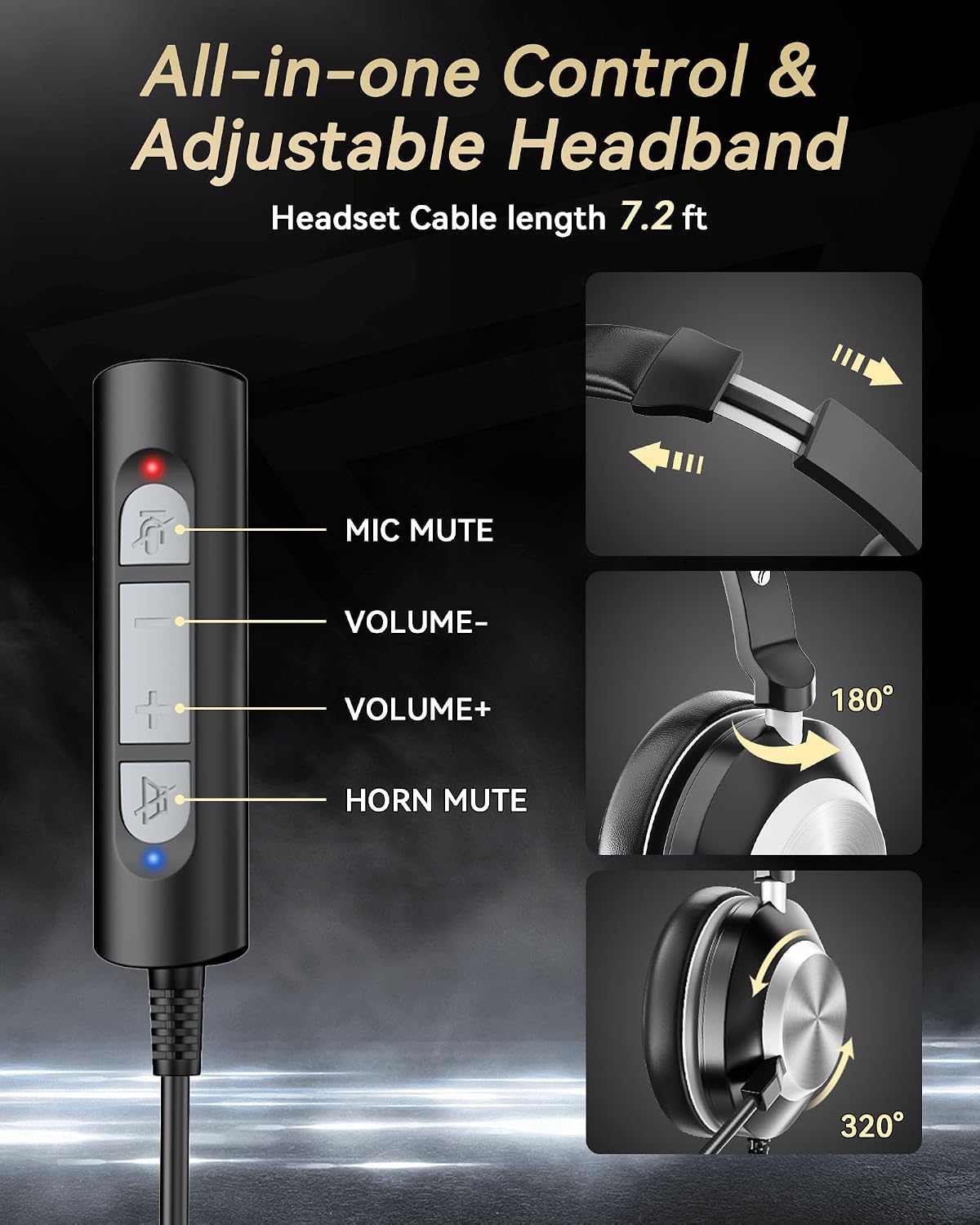 Voistek USB Headset with Microphone for PC & Laptop, On-Ear Computer Headset with Microphone Noise Canceling, Mute & Volume Controls for Zoom, Teams, Online Meetings, Remote Work, Home Office