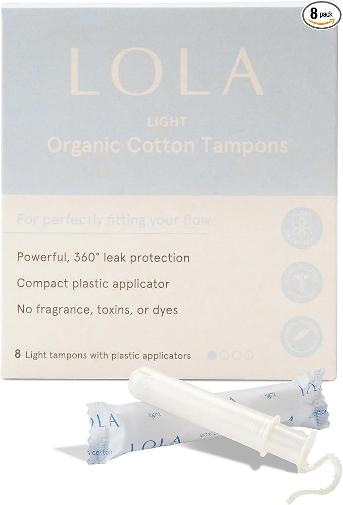 LOLA Organic Cotton Tampons, 8 Count - Light Non-Toxic Tampons, Period Feminine Hygiene Products, HSA FSA Approved Products Feminine Care