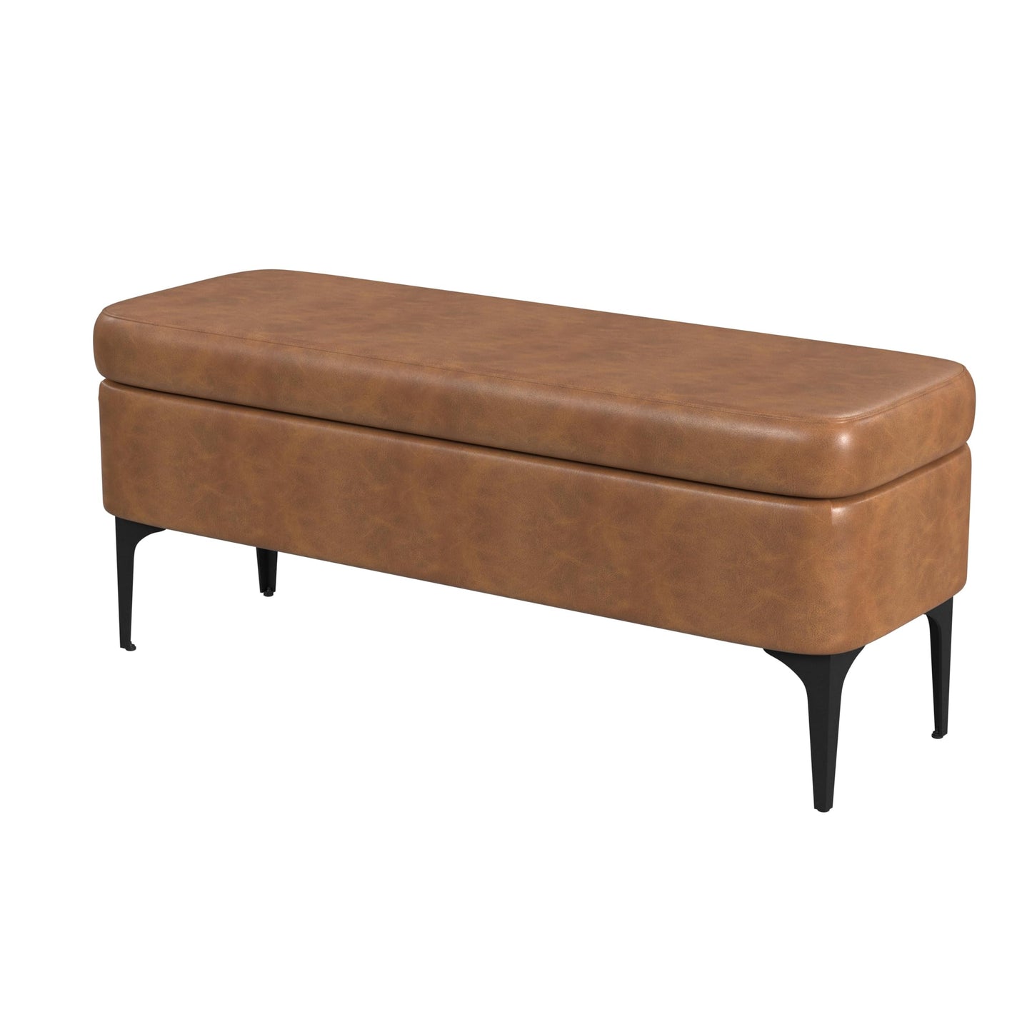 HomePop Upholstered Storage Bench with Metal Leg Home Décor|Bench with Storage for Living Room & Entryway - Carmel Faux Leather