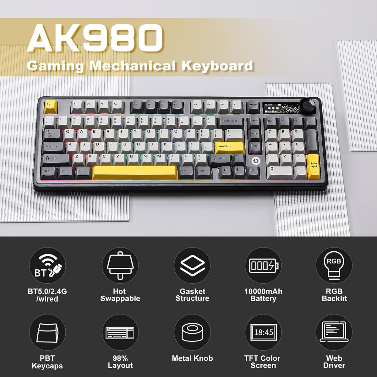 AJAZZ AK980 Wireless Mechanical Keyboard(Black,Murad Switch)