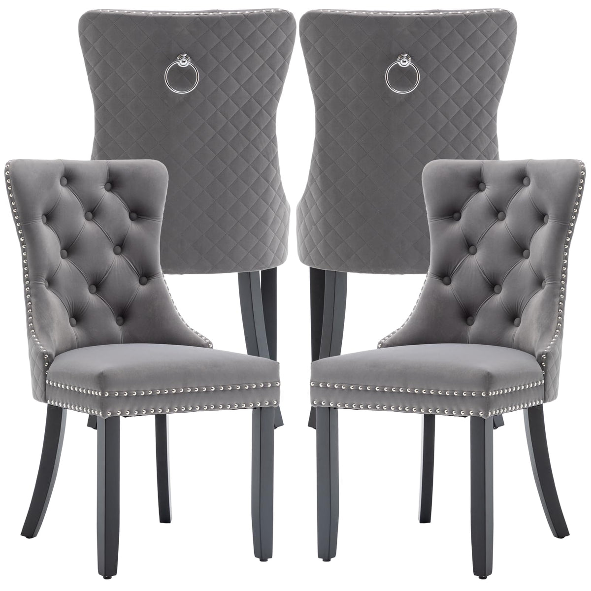 Systemkenji Velvet Dining Chairs Set of 4, Upholstered Dining Room Chairs with Nailhead Trim, Sillas de Comedor Modernas 4, Wooden Kitchen Chairs for Dining Room, Living Room, Kitchen, Bedroom, Grey