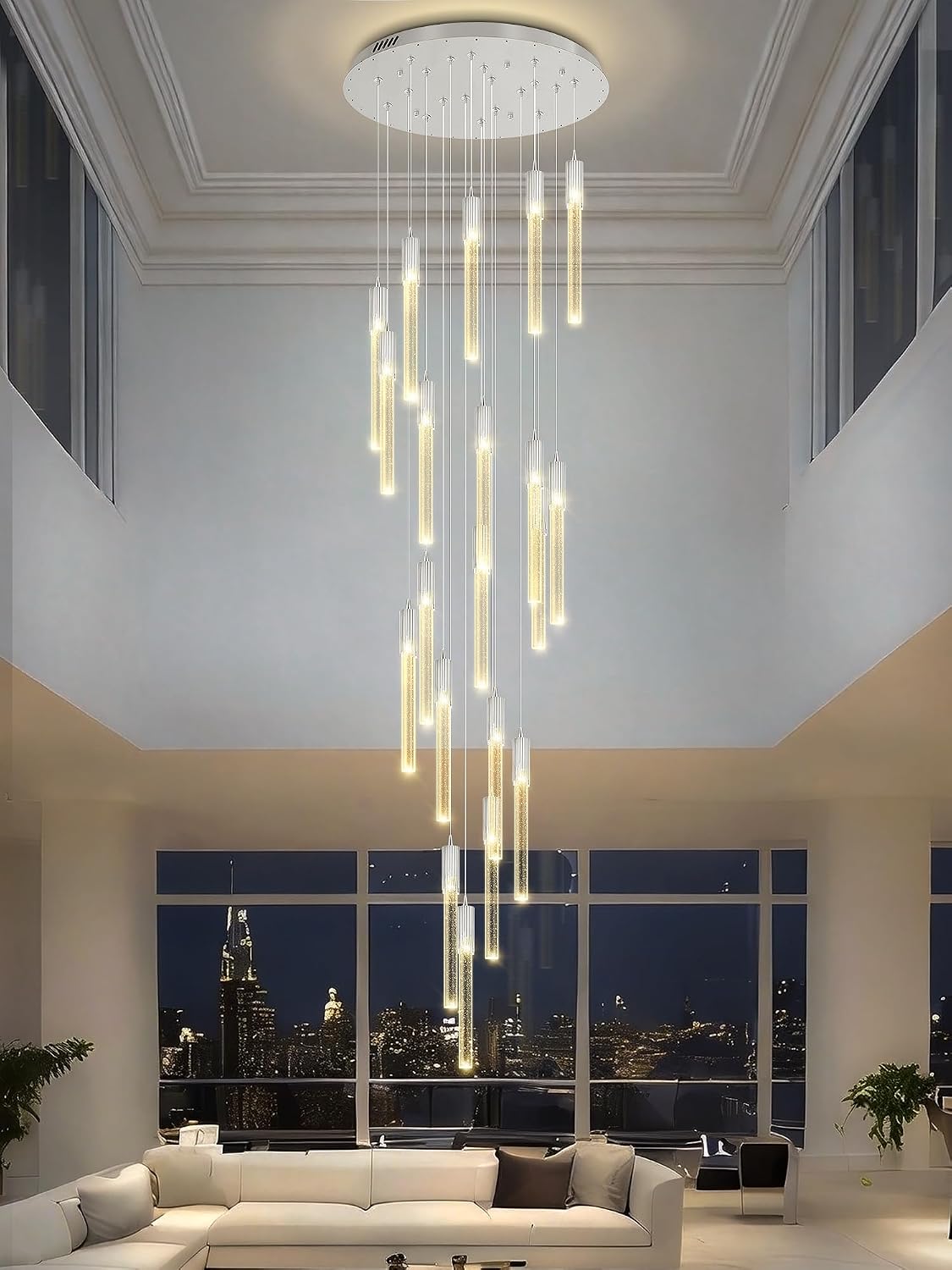 Flashing God Large Chandeliers for High Ceiling 16-Light Long Stair Chandelier Modern Led Crystal Chandelier for Living Room Foyer Entrance
