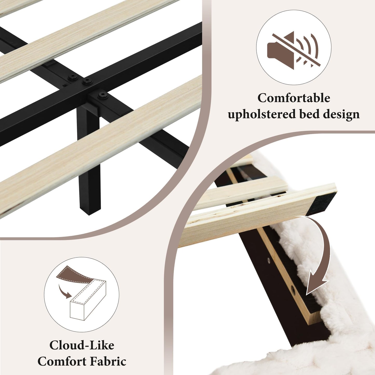 REVOMINCA Twin Bed Frame with Headboard, Twin Size Corduroy Upholstered Platform Bed Frame with Soft Headboard, Wooden Slats Support, No Box Spring Needed, Easy Assembly, Cream