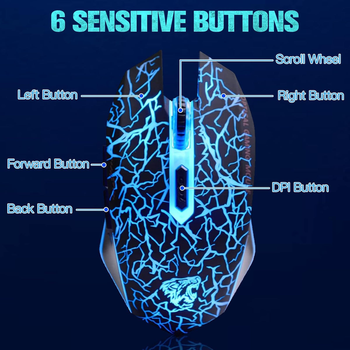 VEGCOO C10 Wireless Gaming Mouse Rechargeable Silent Optical Mice 7 Colors LED Lights, 7 Buttons 2400/1600/800DPI (Black)