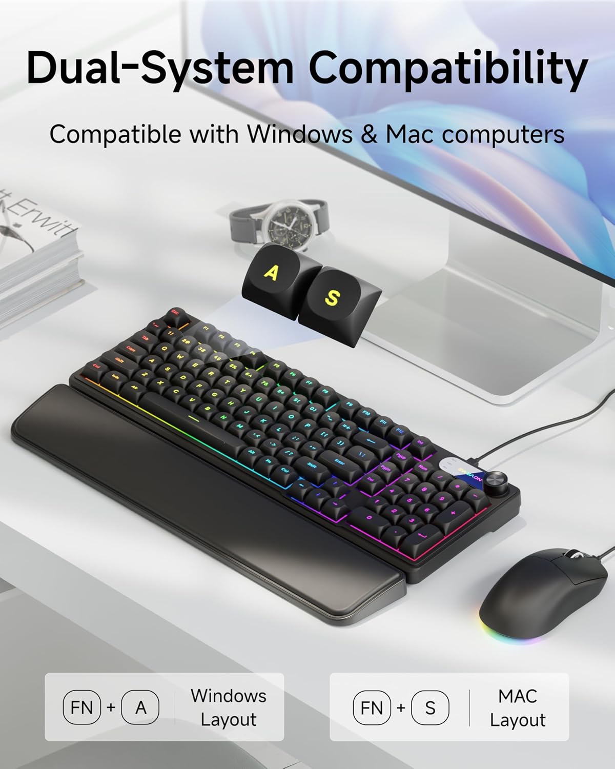 EWEADN Wired Keyboard and Mouse Combo with Detachable Wrist Rest - Black