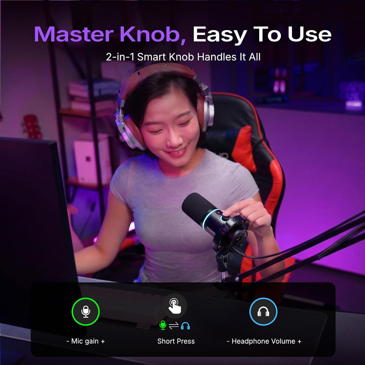 MAONO PD200XS XLR/USB Dynamic Microphone Kit, RGB Gaming Mic with Software