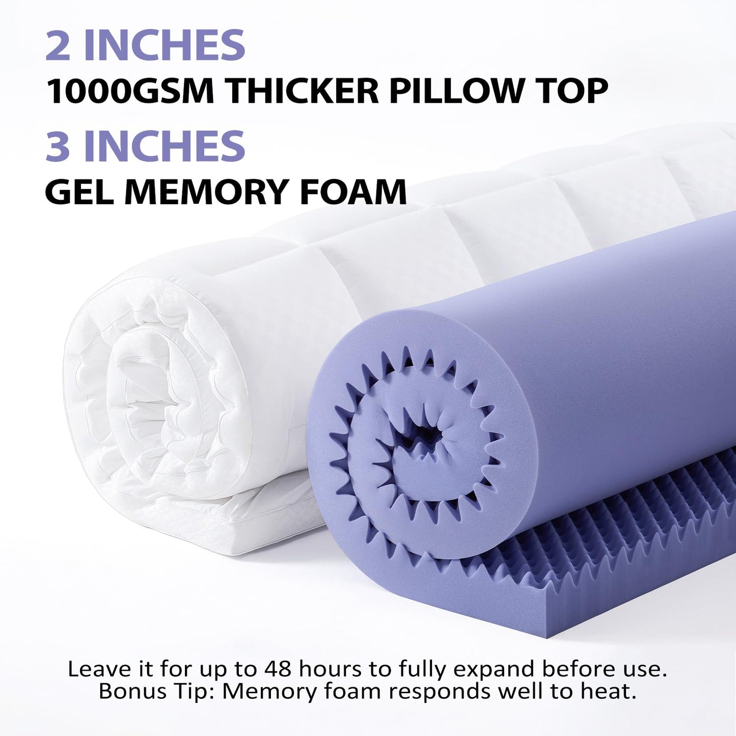 downluxe 5 Inch Queen Memory Foam Mattress Topper Pro Dual Layer 3 Inch Cooling Gel Egg Crate Memory Foam Plus 2 Inch Pillow Top Medium Firm with Deep Pocket