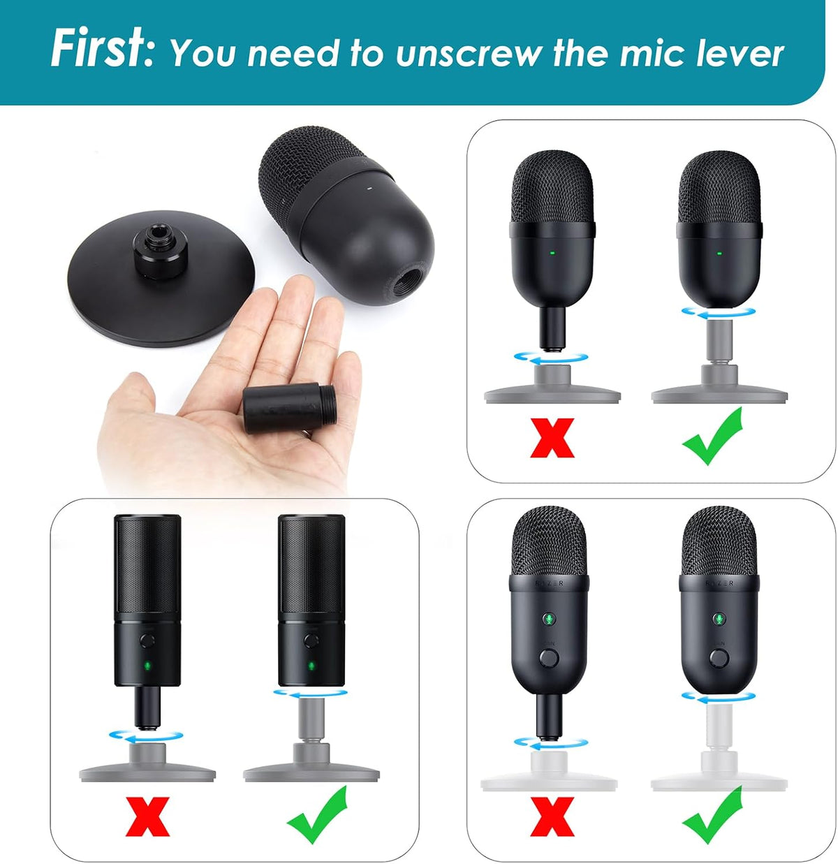 Mic Boom Arm for Razer Seiren V3 Mini Microphone - Adjustable Mic Arm Compatible with Razer Seiren V2 X, Seiren Mini and Seiren X, Mic Stand Great for Streaming, Gaming, Podcast by YOUSHARES