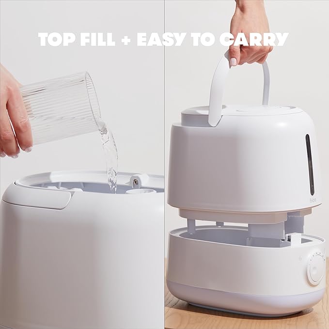 Frida Baby 3-in-1 XL Top Fill Humidifier for Bedroom, Allergy Relief, 6L Tank Cool Mist Humidifier for Large Rooms + Diffuser, Nightlight, Auto Shut-Off, Quiet, Carry Handle, Essential Oil Diffuser