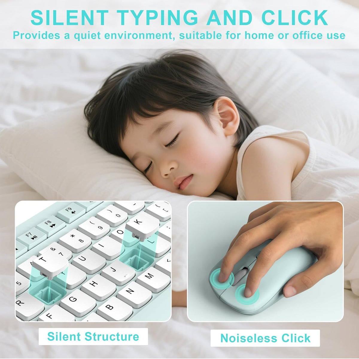Wireless Keyboard and Mouse Combo Silent for Office and Home(Mint Green-B)