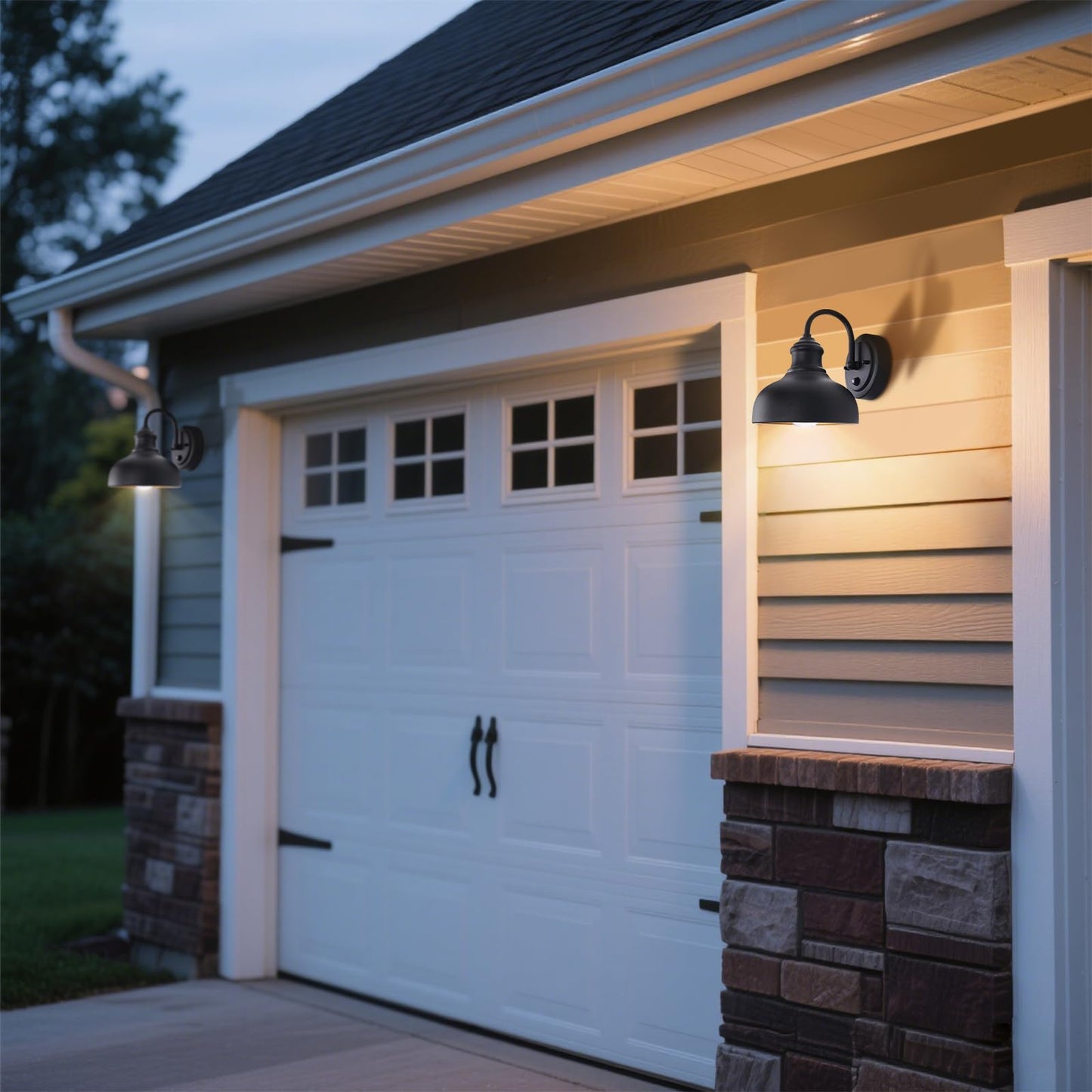 GOALPLUS Black Outdoor Gooseneck Lighting for Barn 7 Inch Farmhouse Exterior Light Fixtures with Wall Mount, Small Porch Light with Brass Interior, Outside Gooseneck Wall Sconce for House Garage Patio