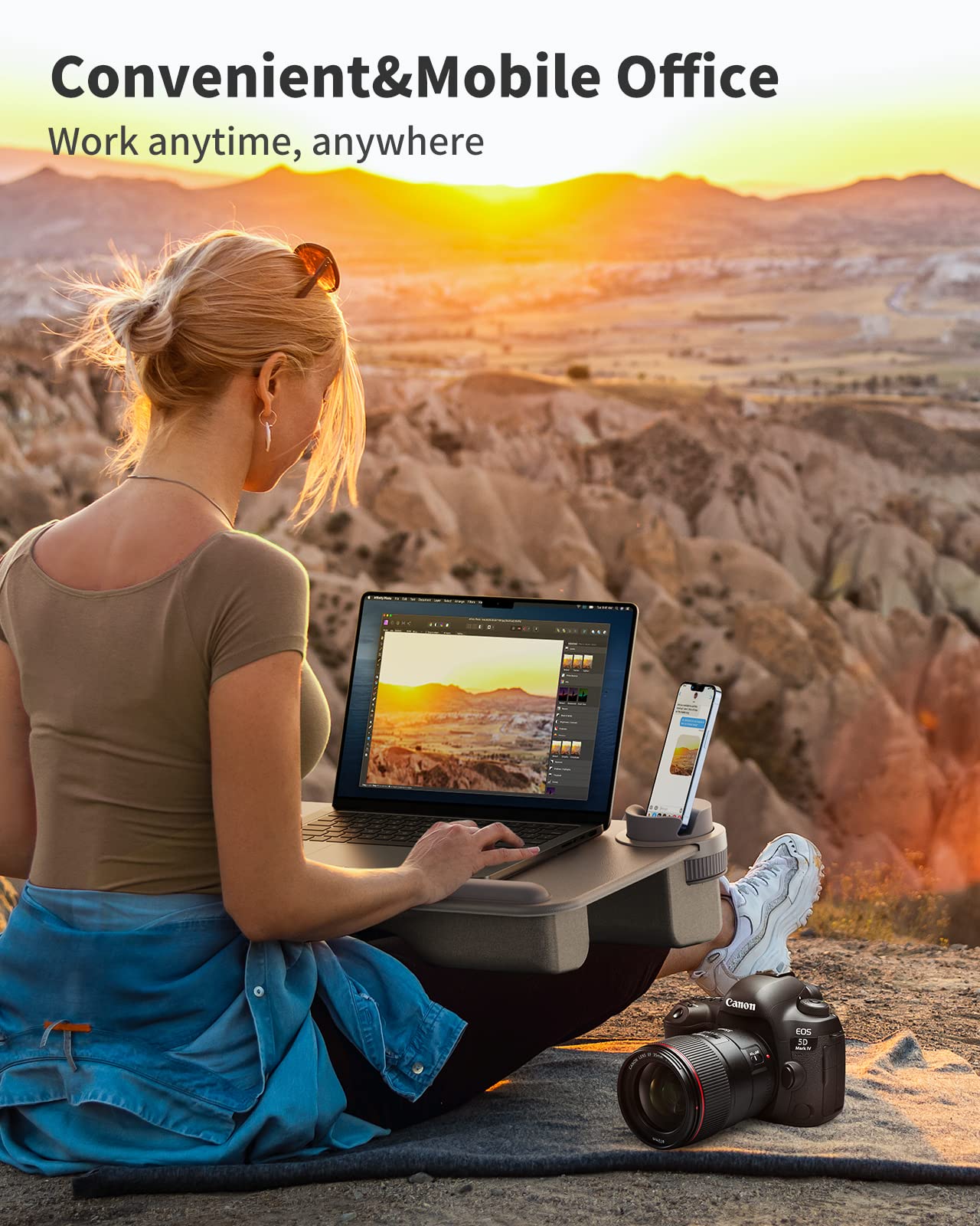 SAIJI Laptop Lap Desk for Bed—Fits Up to 17" Laptops & MacBook,Lightweight Tray Table with Soft Leather Wrist Pad,Sturdy Phone/Tablet Holder, Laptop Stand with Cushion for Home Office/Gaming On Couch