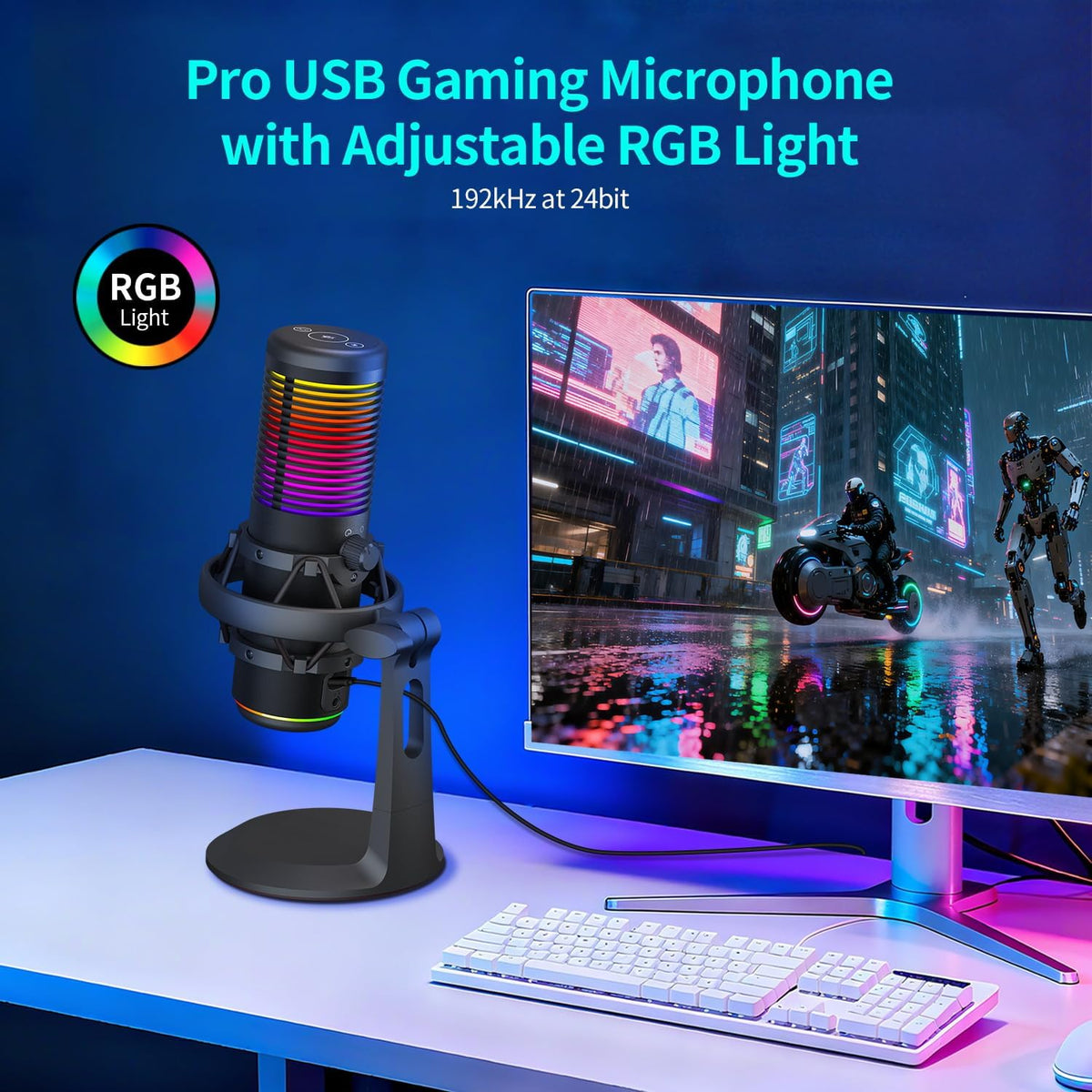 TOALLIN USB Condenser Mic with RGB Lights for Gaming, Streaming, Recording