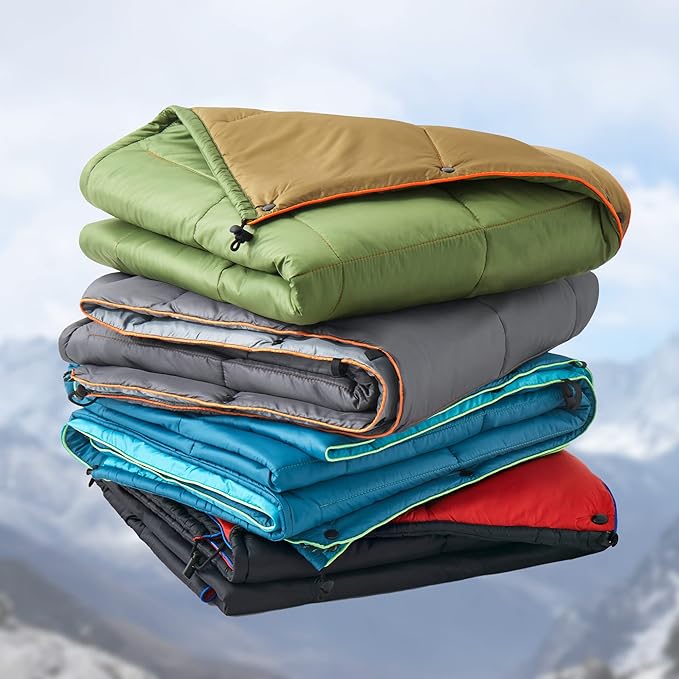 UNIKOME Outdoor Packable Camping Blanket, Lightweight Travel Blanket for Hiking, Camping, Dual-Sides Waterproof Puffy Down Alternative Camping Blanket with Snap Clasps, 75"×52", Grey&Light Grey