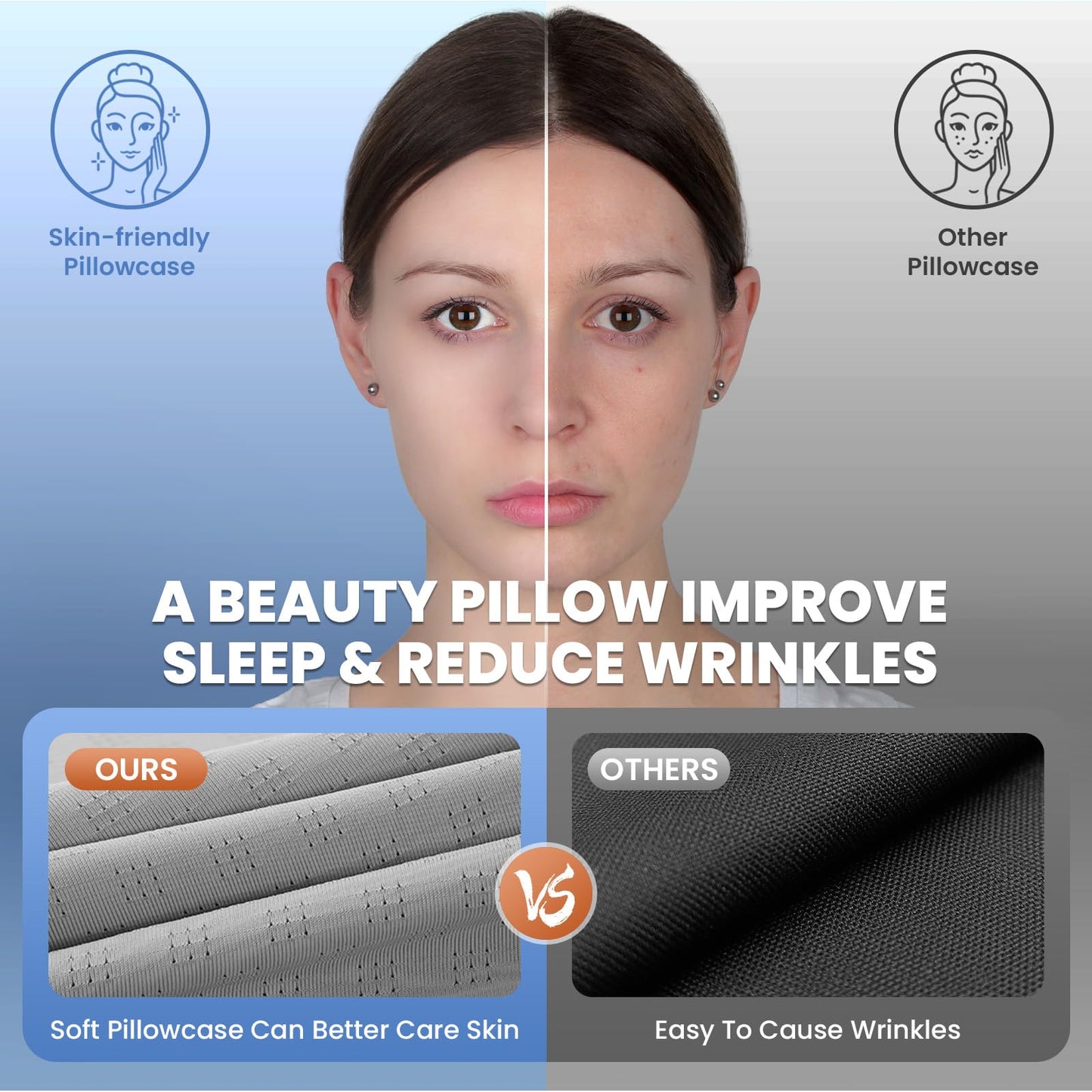 JINXIA Cervical Neck Pillow for Sleeping, Odorless Memory Foam Pillows & Cooling Cover, Ergonomic Orthopedic Neck Support Pillow for Side Back Stomach Sleepers, Neck and Shoulder Pain Relief, Gray